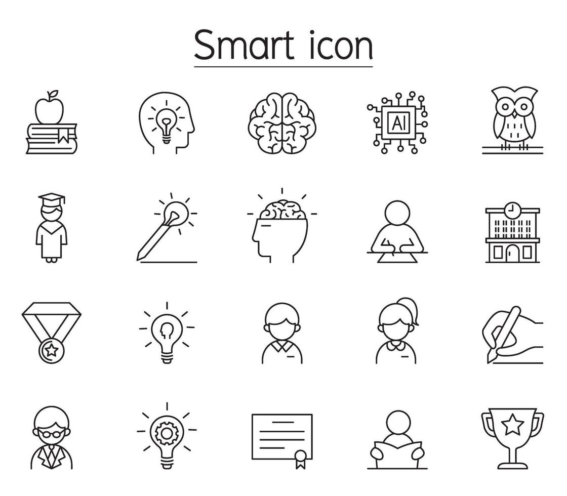 slim, genie, intelligentie pictogrammenset in dunne lijnstijl vector