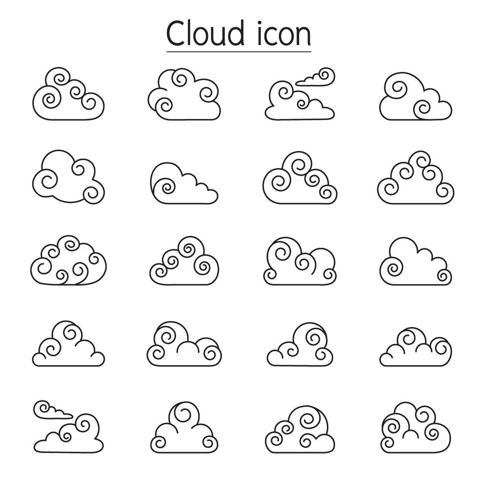 curl cloud vector pictogrammen instellen in dunne lijn stijl