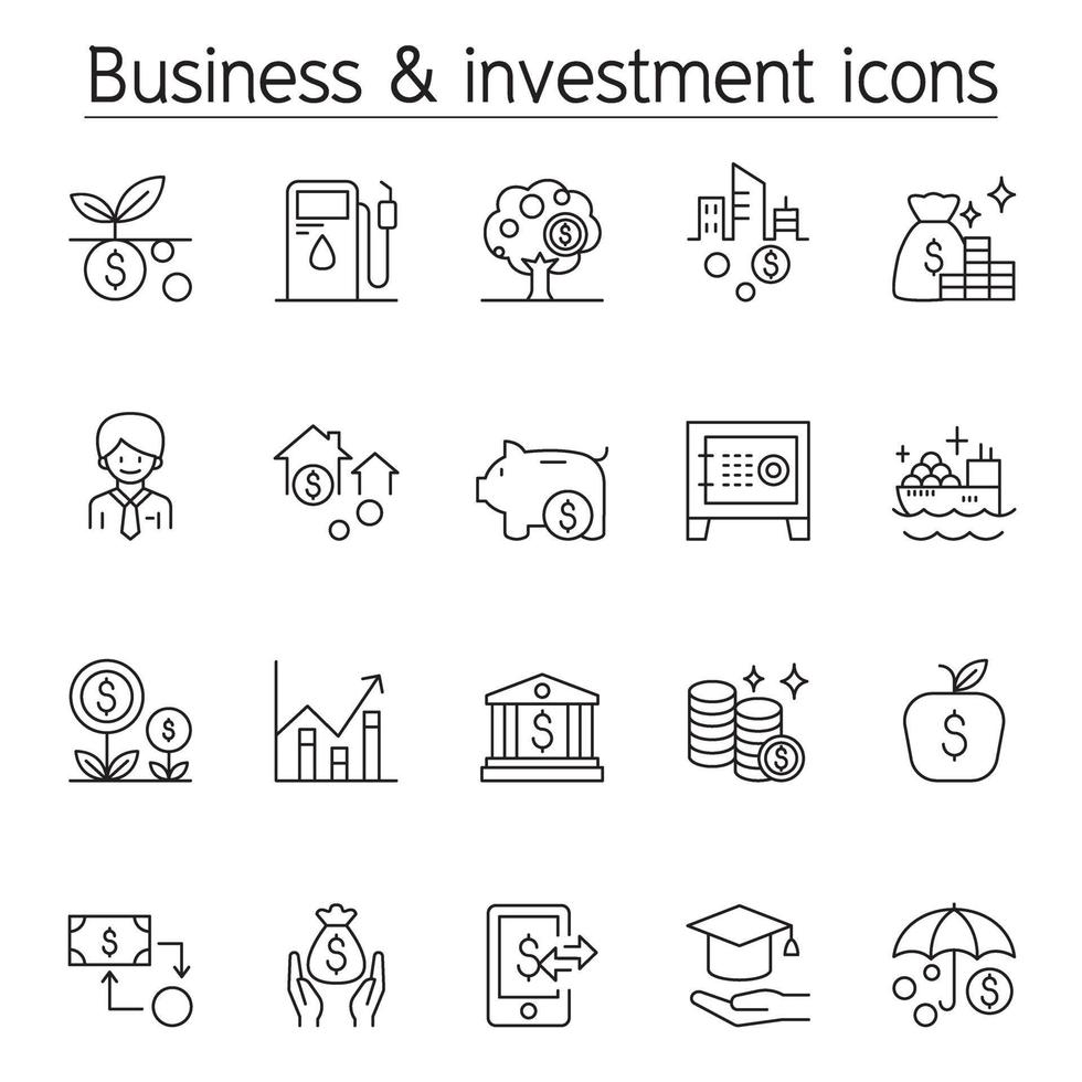 investeringen pictogrammenset in dunne lijnstijl vector