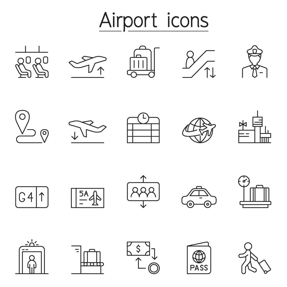 luchthaven pictogrammenset in dunne lijnstijl vector