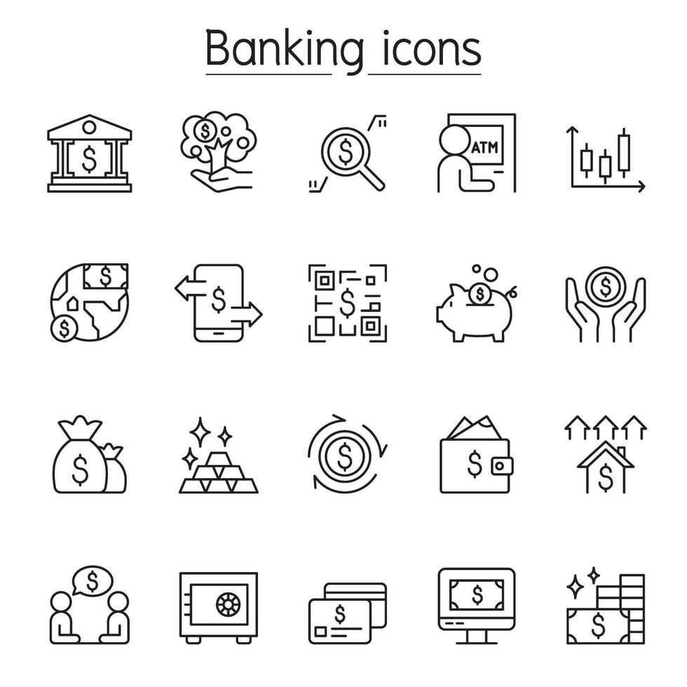 bancaire pictogrammenset in dunne lijnstijl vector