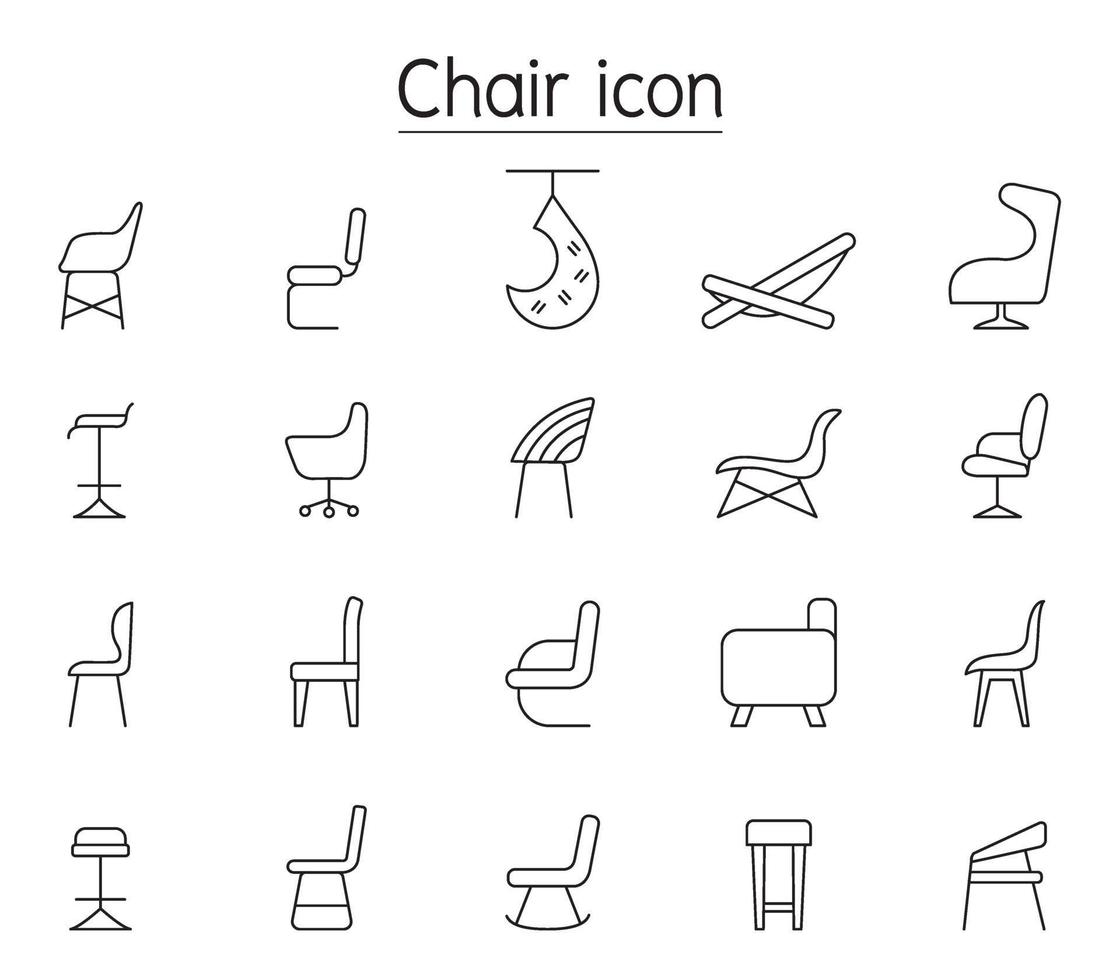 stoel lijn pictogrammen instellen in zijaanzicht vector