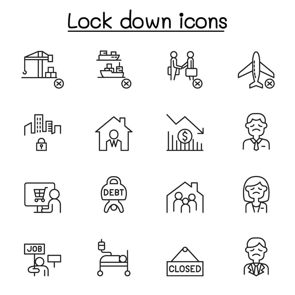 lockdown pictogrammen instellen in dunne lijnstijl vector