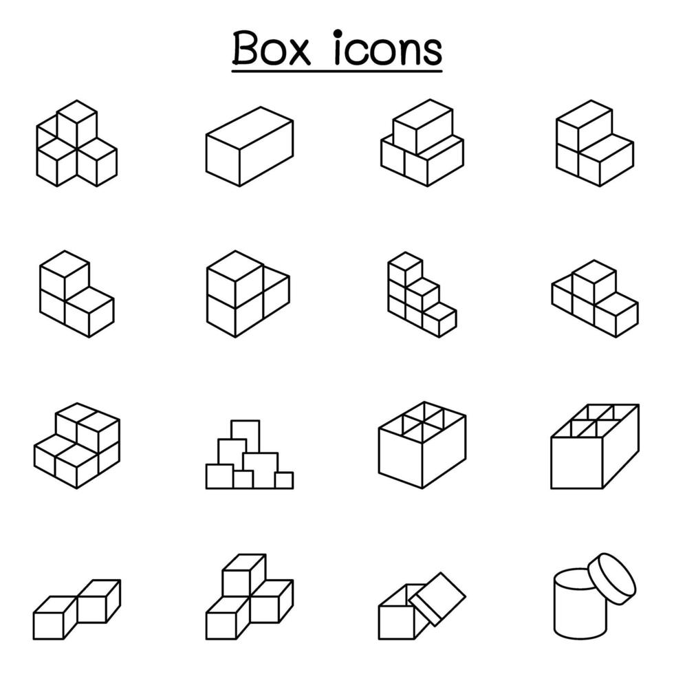 box pictogrammen in dunne lijnstijl vector