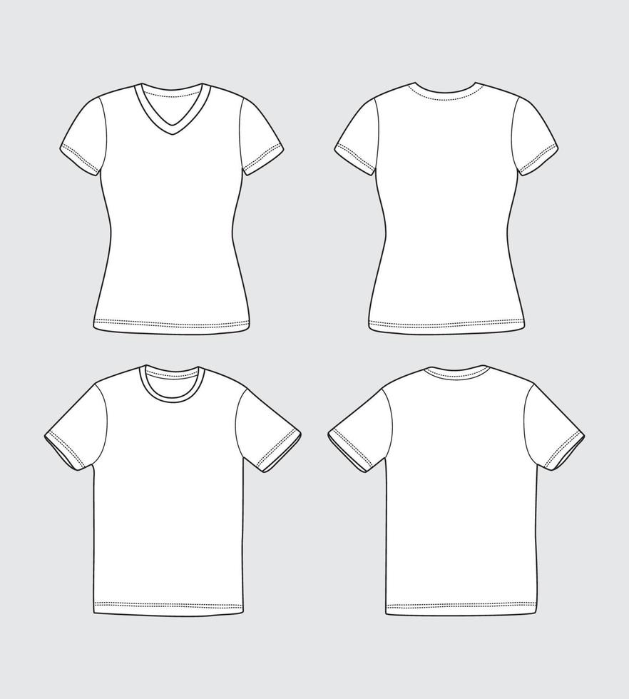 vlak vector schets wit t-shirt voorkant, terug en vouwen kleding sjabloon