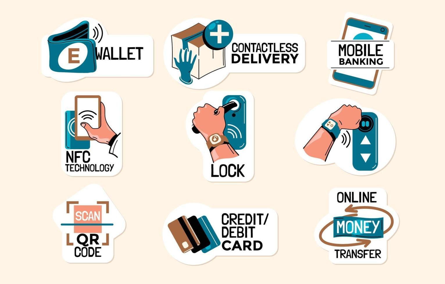 set contactloze betaal- en leveringsstickers vector