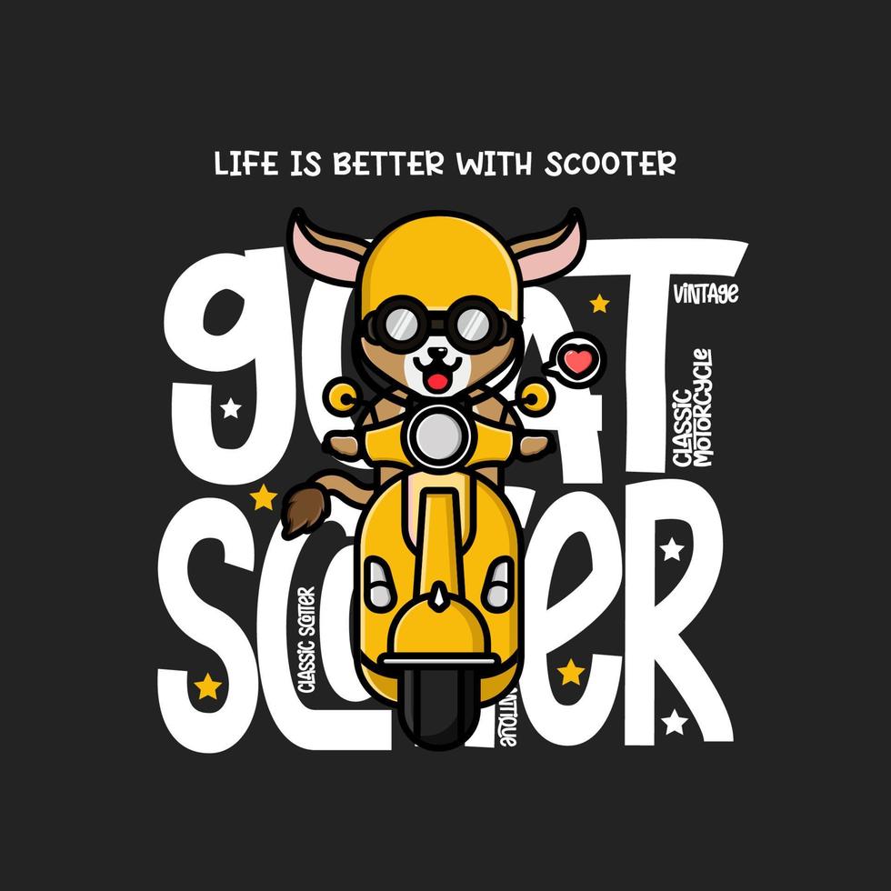 schattig geit rijden scooter t-shirt ontwerp vector