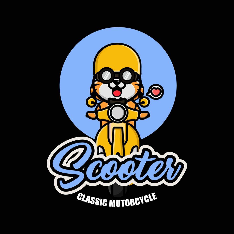 schattig tijger rijden scooter t-shirt ontwerp vector