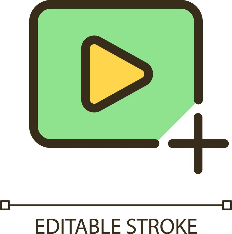 toevoegen video het dossier pixel perfect rgb kleur ui icoon. importeren zichtbaar inhoud. gemakkelijk gevulde lijn element. gui, ux ontwerp voor mobiel app. vector geïsoleerd pictogram. bewerkbare beroerte