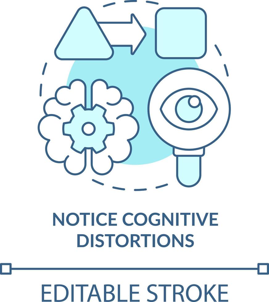 merk op cognitief vervormingen turkoois concept icoon. aanpassingsvermogen tip abstract idee dun lijn illustratie. geïsoleerd schets tekening. bewerkbare beroerte vector