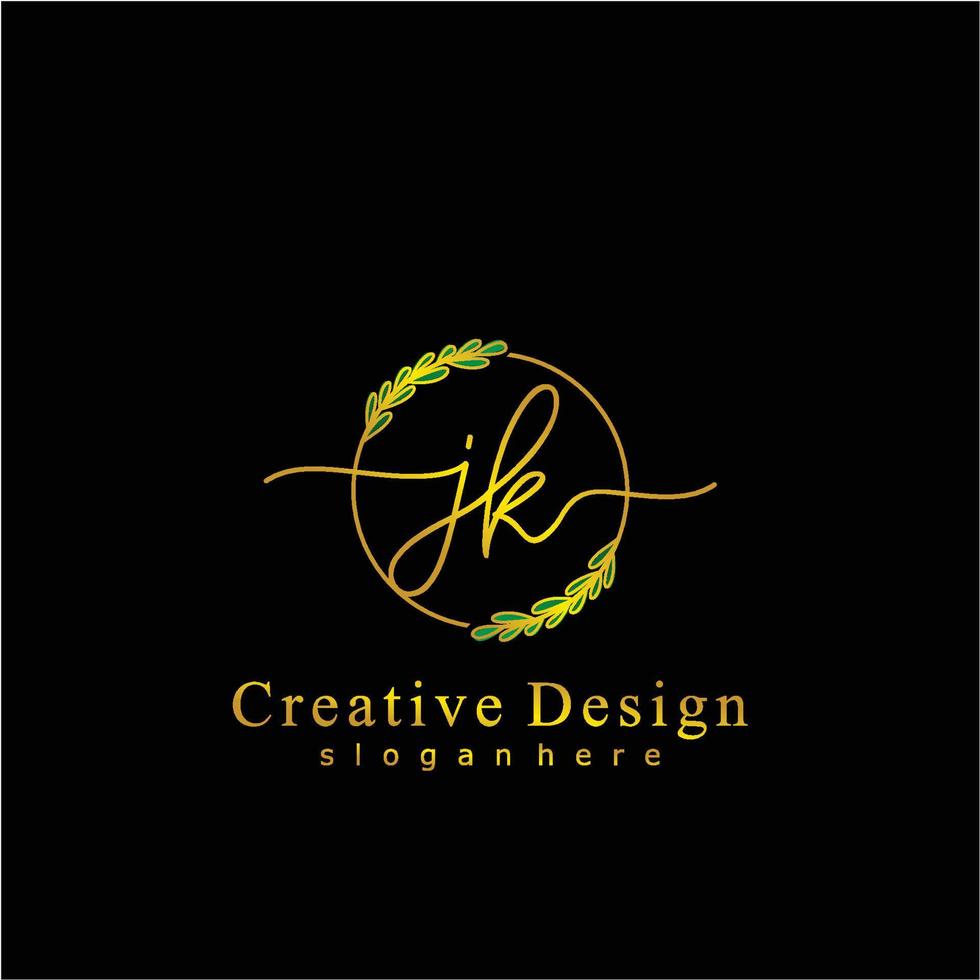 eerste jk schoonheid monogram en elegant logo ontwerp, handschrift logo van eerste handtekening, bruiloft, mode, bloemen en botanisch logo concept ontwerp. vector