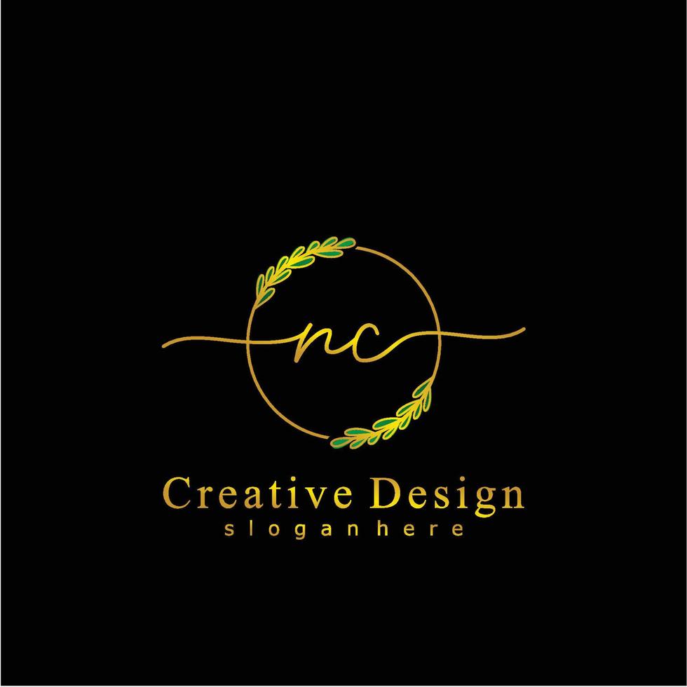 eerste nc schoonheid monogram en elegant logo ontwerp, handschrift logo van eerste handtekening, bruiloft, mode, bloemen en botanisch logo concept ontwerp. vector