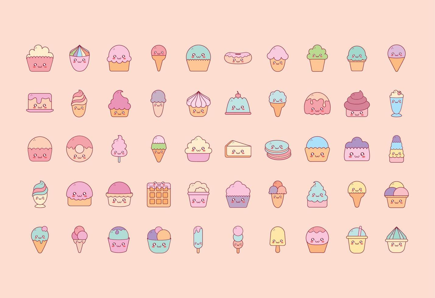 vijftig desserts pictogrammen vector