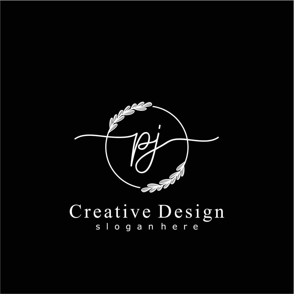 eerste pj schoonheid monogram en elegant logo ontwerp, handschrift logo van eerste handtekening, bruiloft, mode, bloemen en botanisch logo concept ontwerp. vector