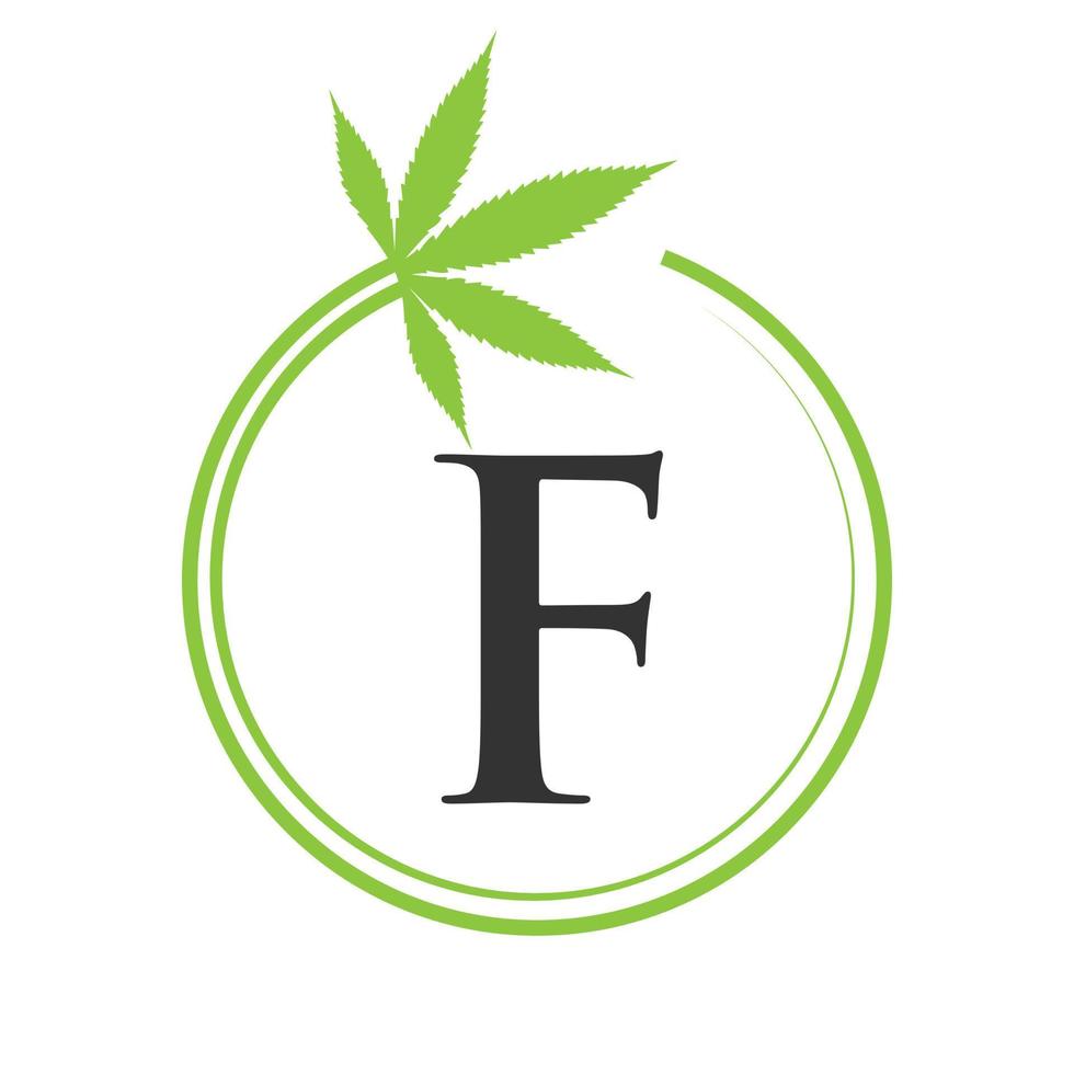 hennep marihuana logo Aan brief f concept voor Gezondheid en medisch therapie. marihuana, hennep teken sjabloon vector