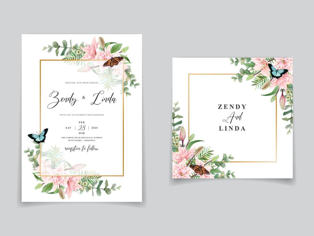 mooie bloemen aquarel bruiloft uitnodigingskaart vector