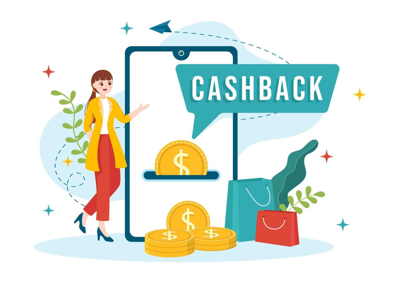cashback illustratie met financieel betaling naar geld contant geld terug onderhoud voor een koper in vlak tekenfilm hand- getrokken voor landen bladzijde Sjablonen vector