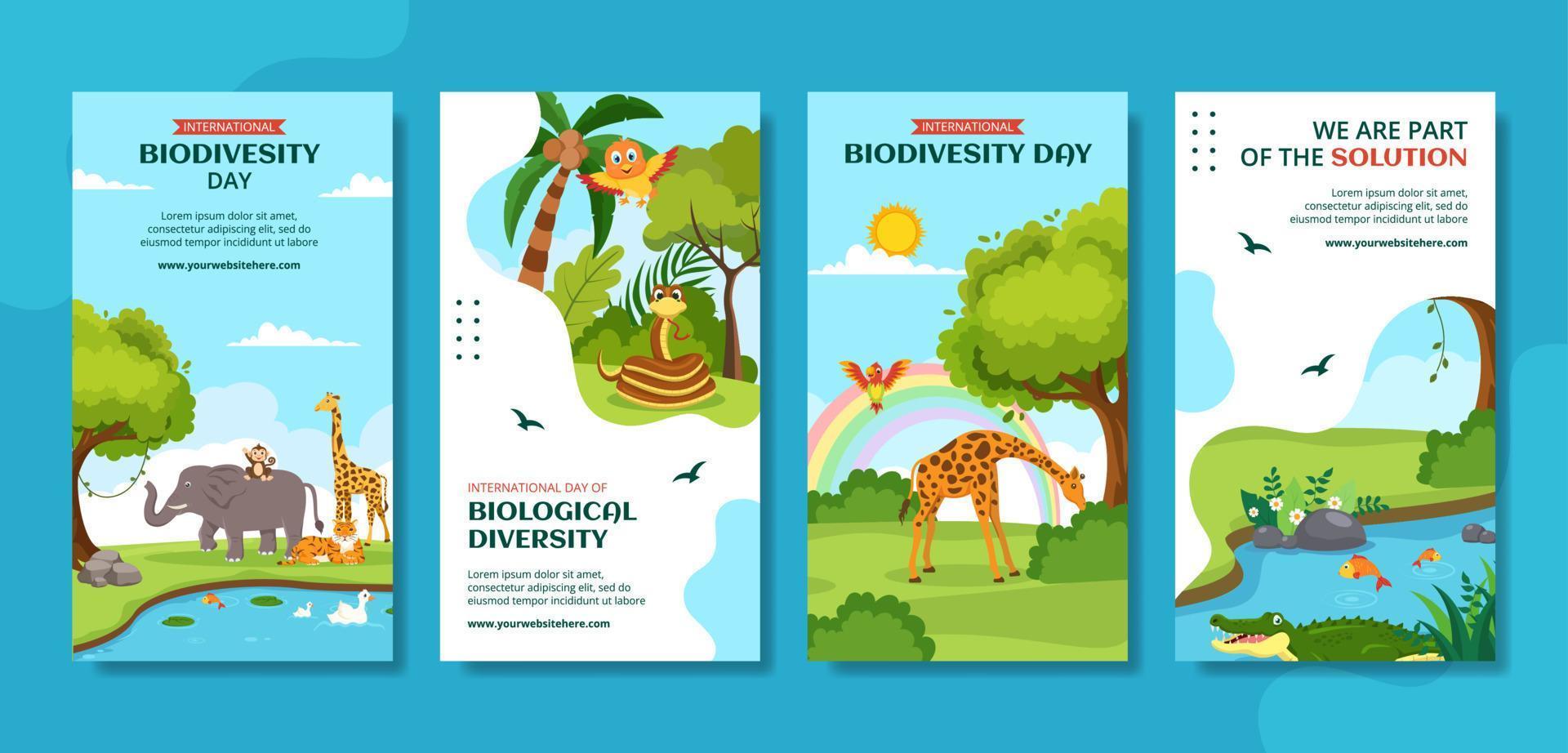 wereld biodiversiteit dag sociaal media verhalen vlak tekenfilm hand- getrokken Sjablonen illustratie vector