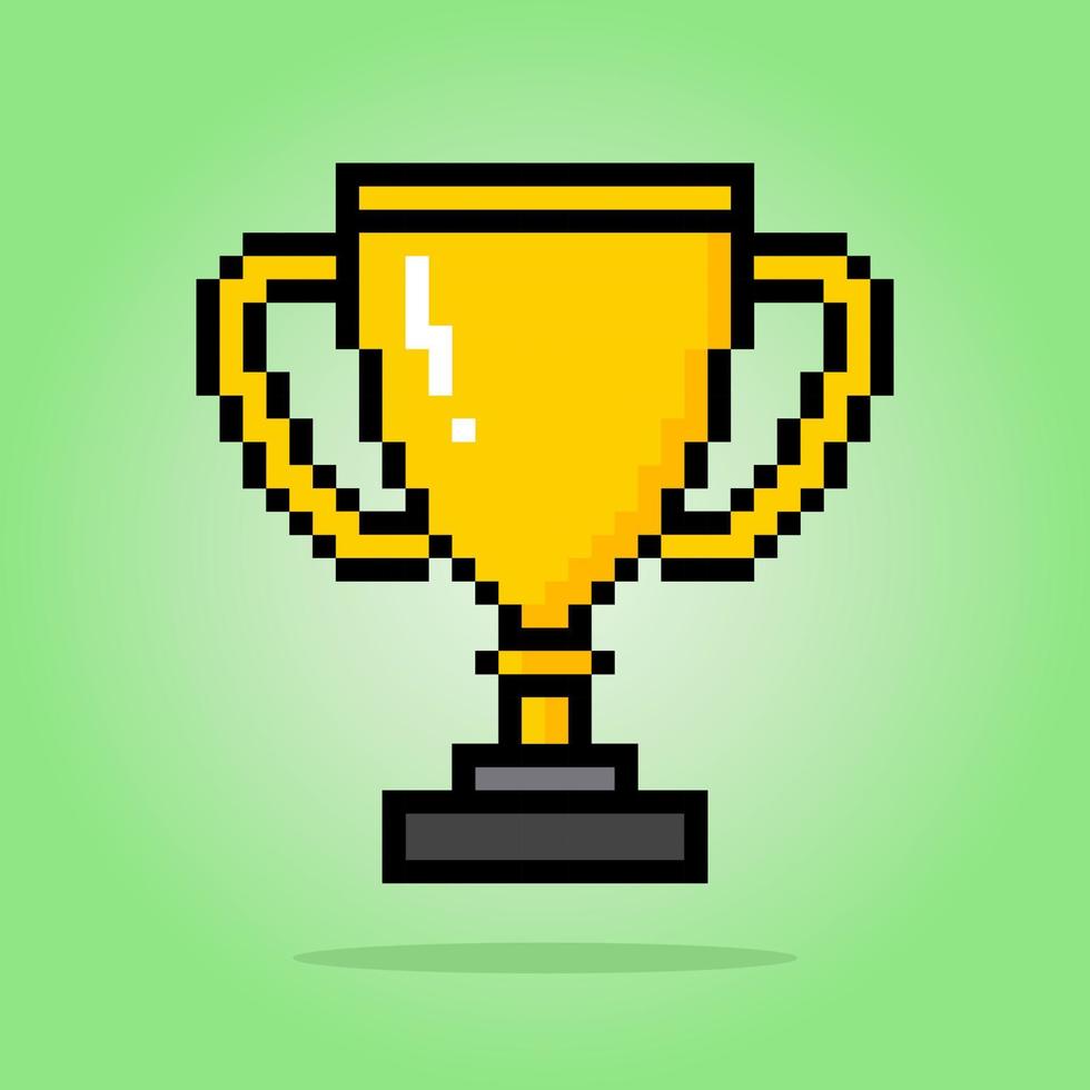 8 stukjes pixel gouden trofee. kop pixel in vector illustratie voor spel middelen en kruis steek patronen.