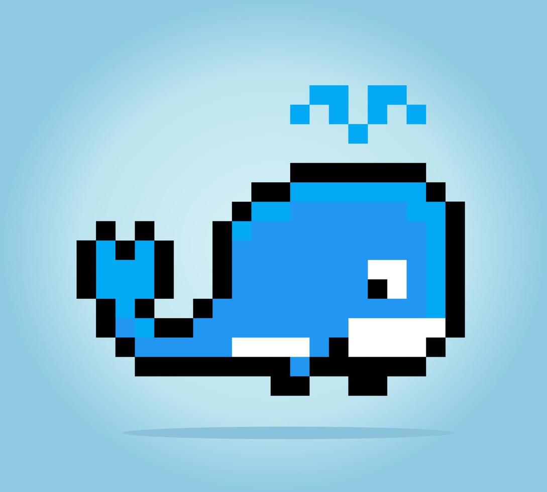 8 bit pixel van walvis. dierenpixel in vectorillustraties voor game-items of kruissteekpatronen vector