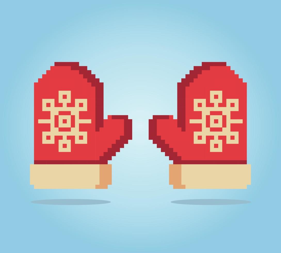 8 bit pixel winterhandschoenen in vectorillustraties voor game-items of kruissteekpatronen vector