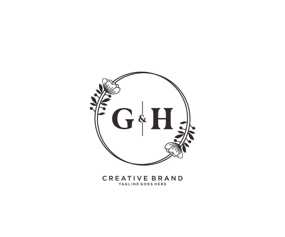 eerste gh brieven hand- getrokken vrouwelijk en bloemen botanisch logo geschikt voor spa salon huid haar- schoonheid winkel en kunstmatig bedrijf. vector