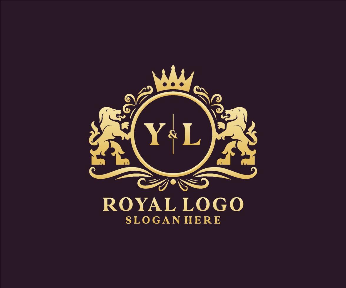 eerste yl brief leeuw Koninklijk luxe logo sjabloon in vector kunst voor restaurant, royalty, boetiek, cafe, hotel, heraldisch, sieraden, mode en andere vector illustratie.