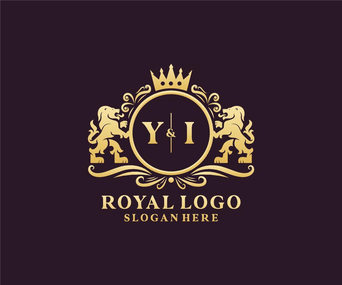 eerste yi brief leeuw Koninklijk luxe logo sjabloon in vector kunst voor restaurant, royalty, boetiek, cafe, hotel, heraldisch, sieraden, mode en andere vector illustratie.