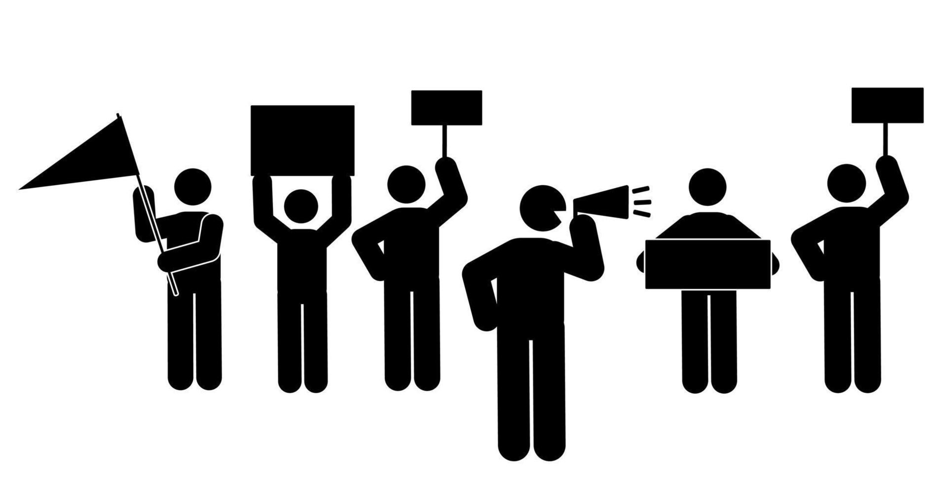 demonstranten met plakkaten. zwart silhouetten. vector illustratie