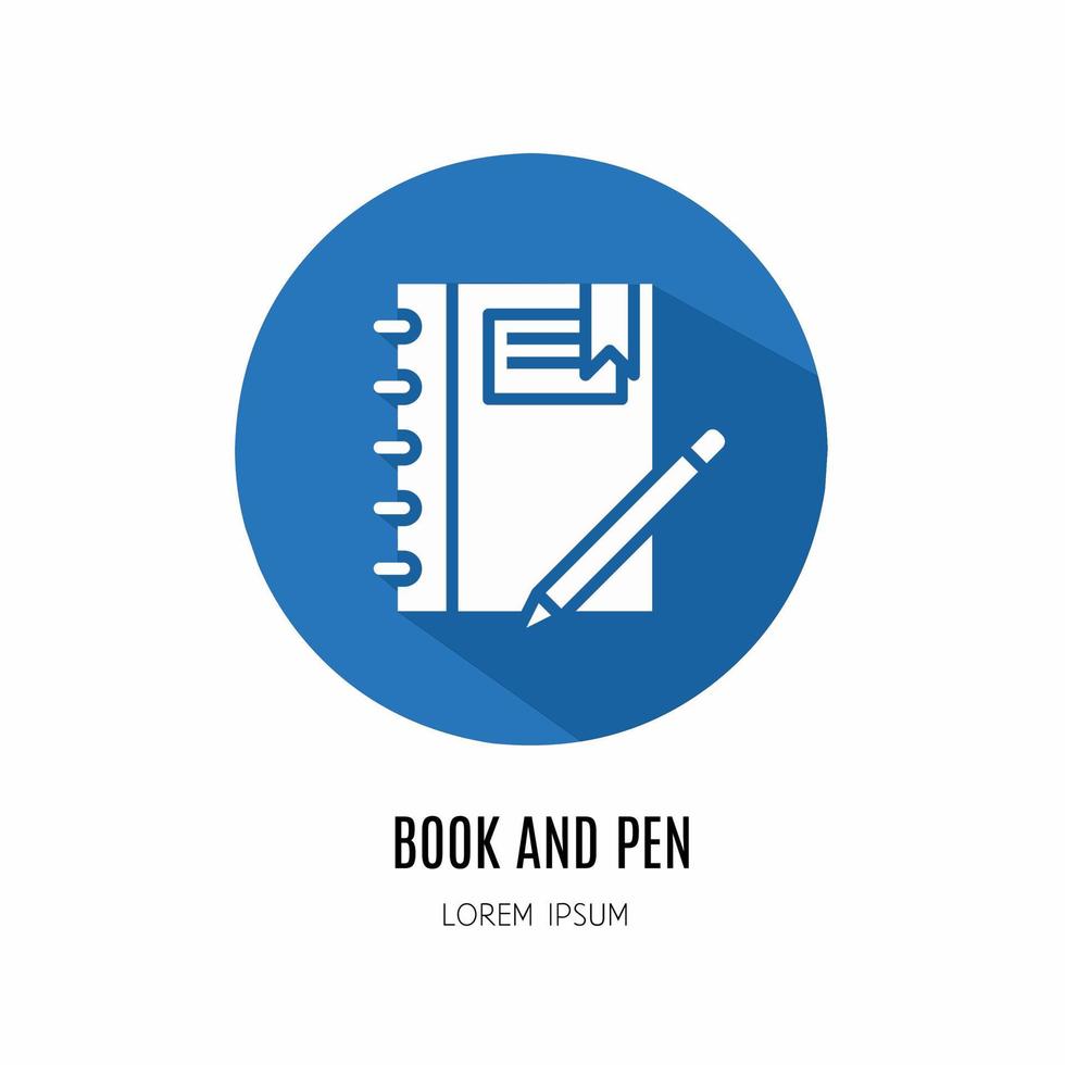 boek en pen icoon in vlak. logovoor bedrijf. voorraad vector. vector