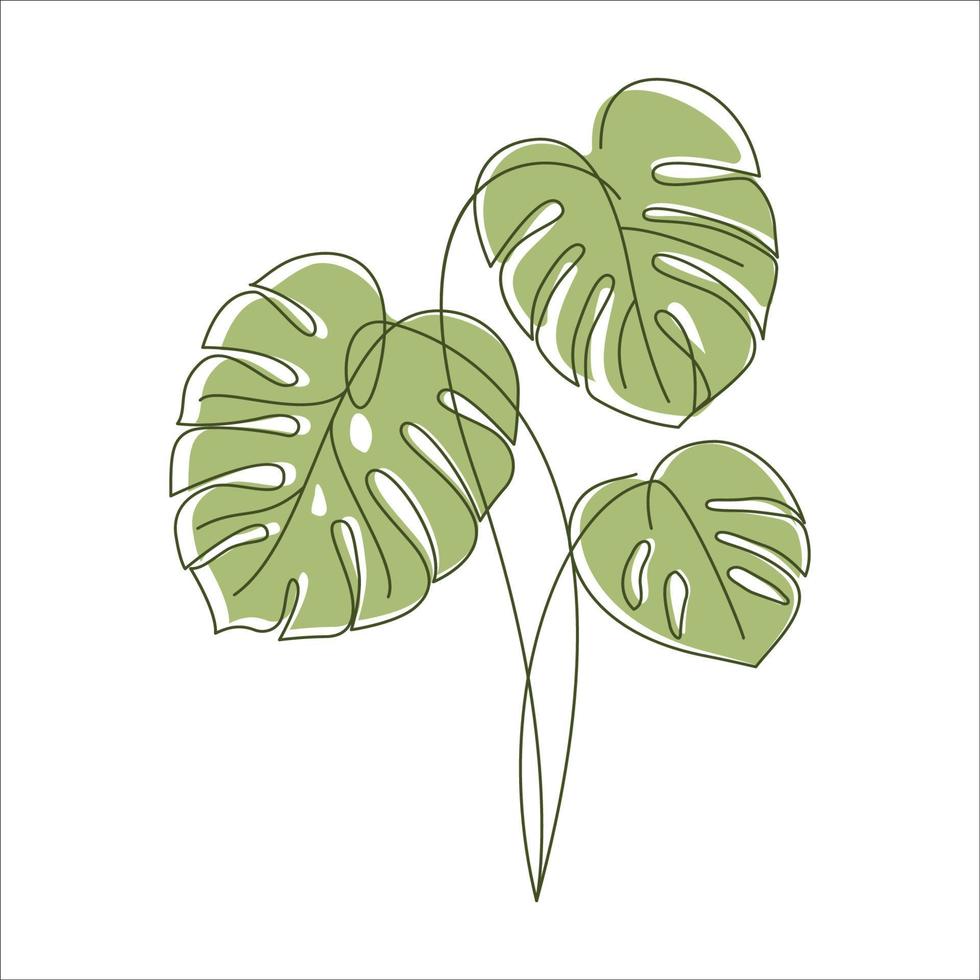 monstera delicosa fabriek bladeren in lineair tekening icoon. monstera fabriek in een pot lineair icoon. monstera bladeren lijn kunst. vector illustratie