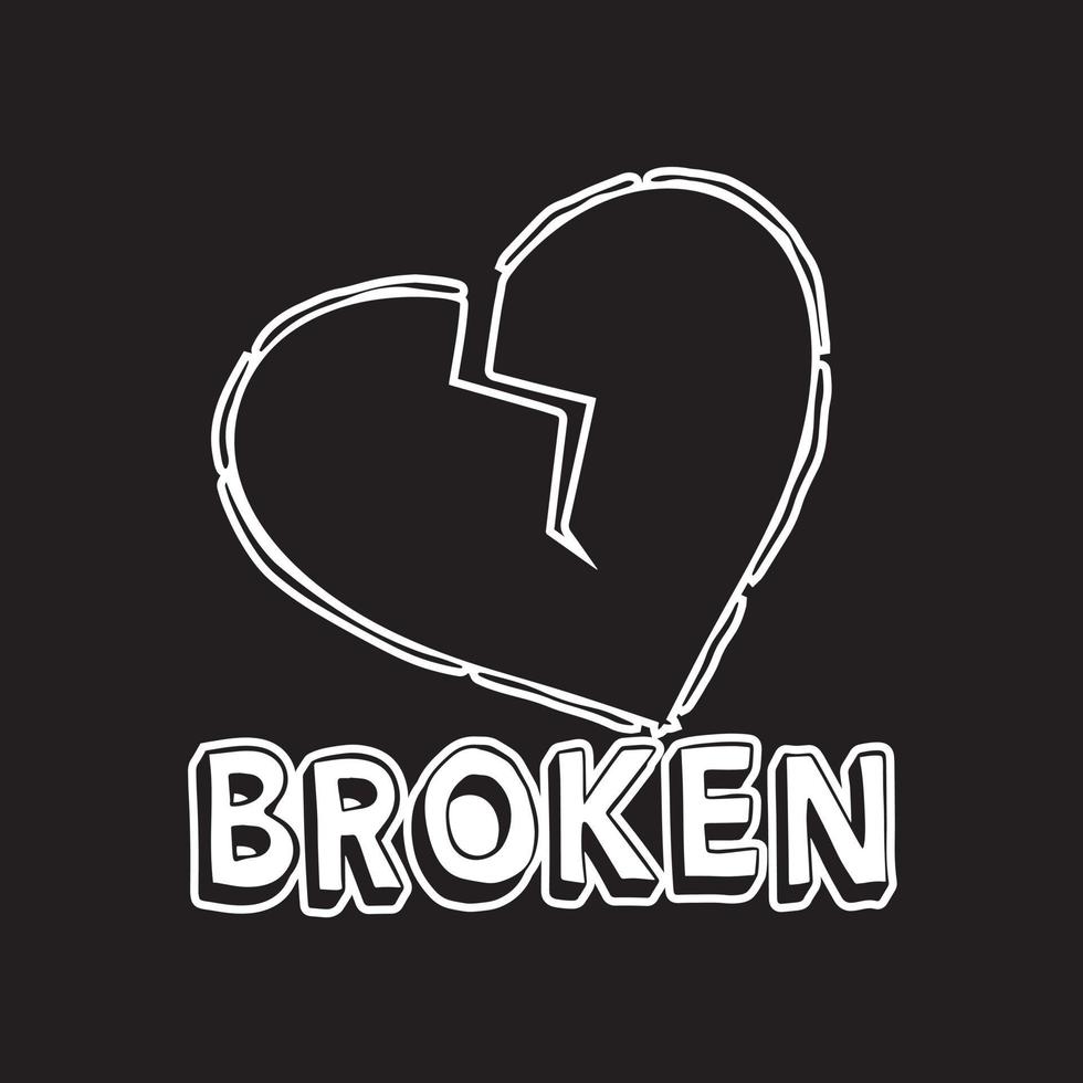 gebroken hart kunst illustratie hand- getrokken stijl zwart en wit voor tatoeëren sticker logo enz vector