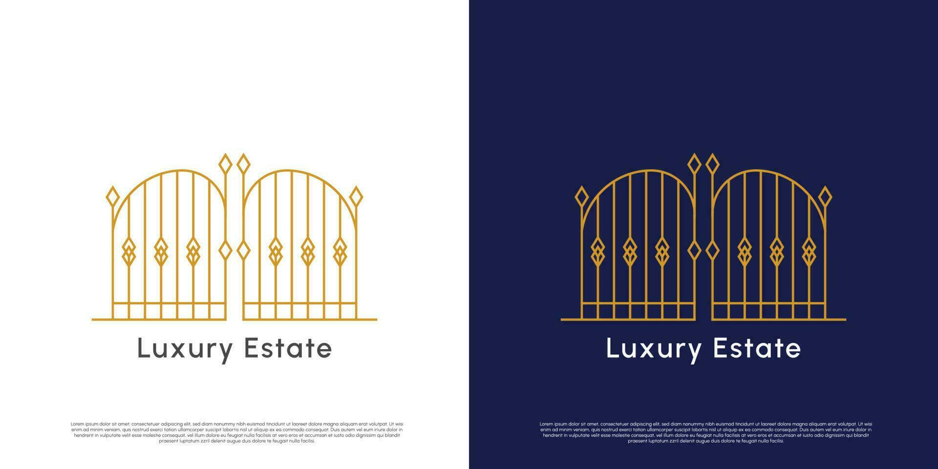 premie Koninklijk poort logo ontwerp illustratie. lineair poort gebouw. elegant ontwerp luxe modern buitenkant meubilair. vector