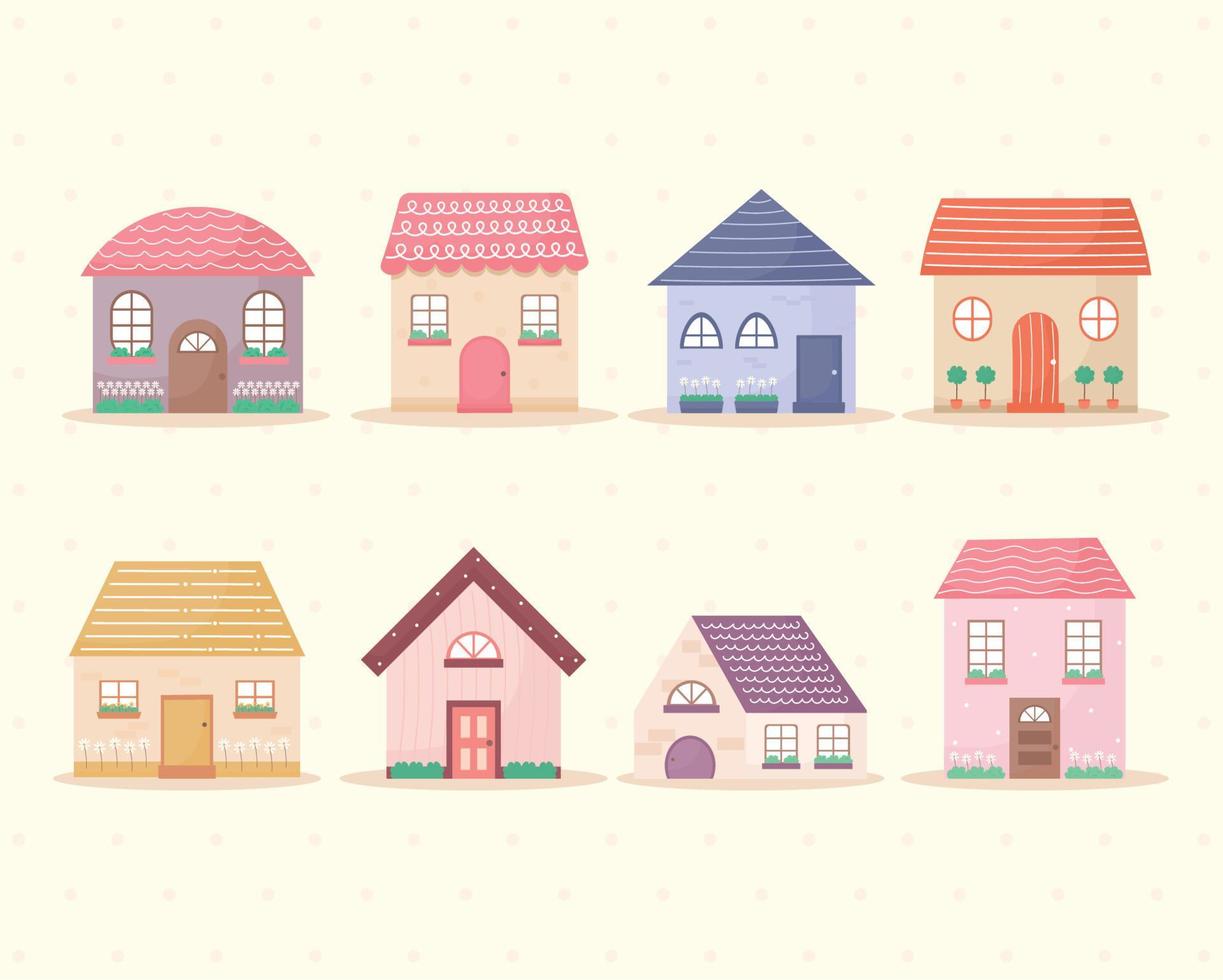 acht gekleurde huizen vector