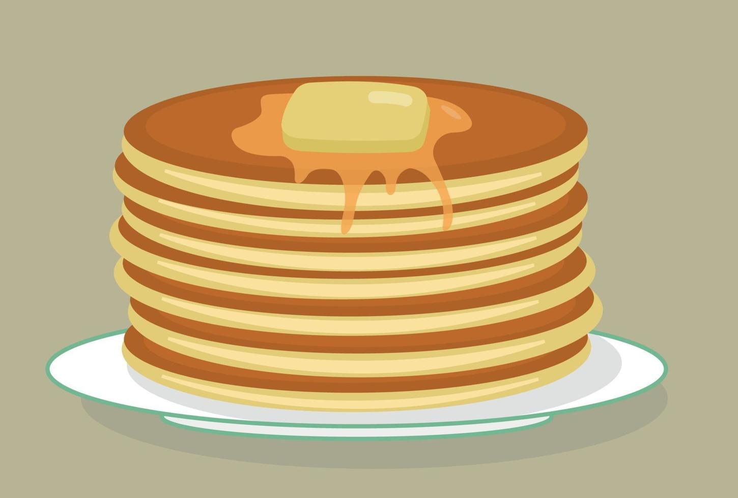 stapel lekkere Amerikaanse pannenkoeken op een bord met boter en honing, siroop. stuk. Maslenitsa. platte vectorillustratie vector