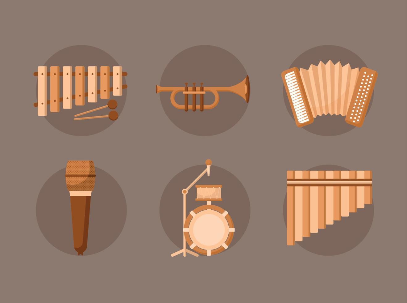 zes muziek- instrumenten vector