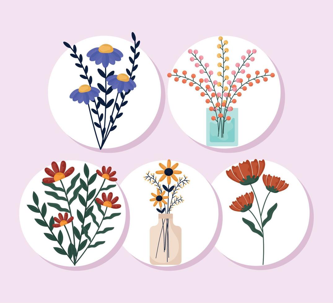 vijf bloemen boeketten vector