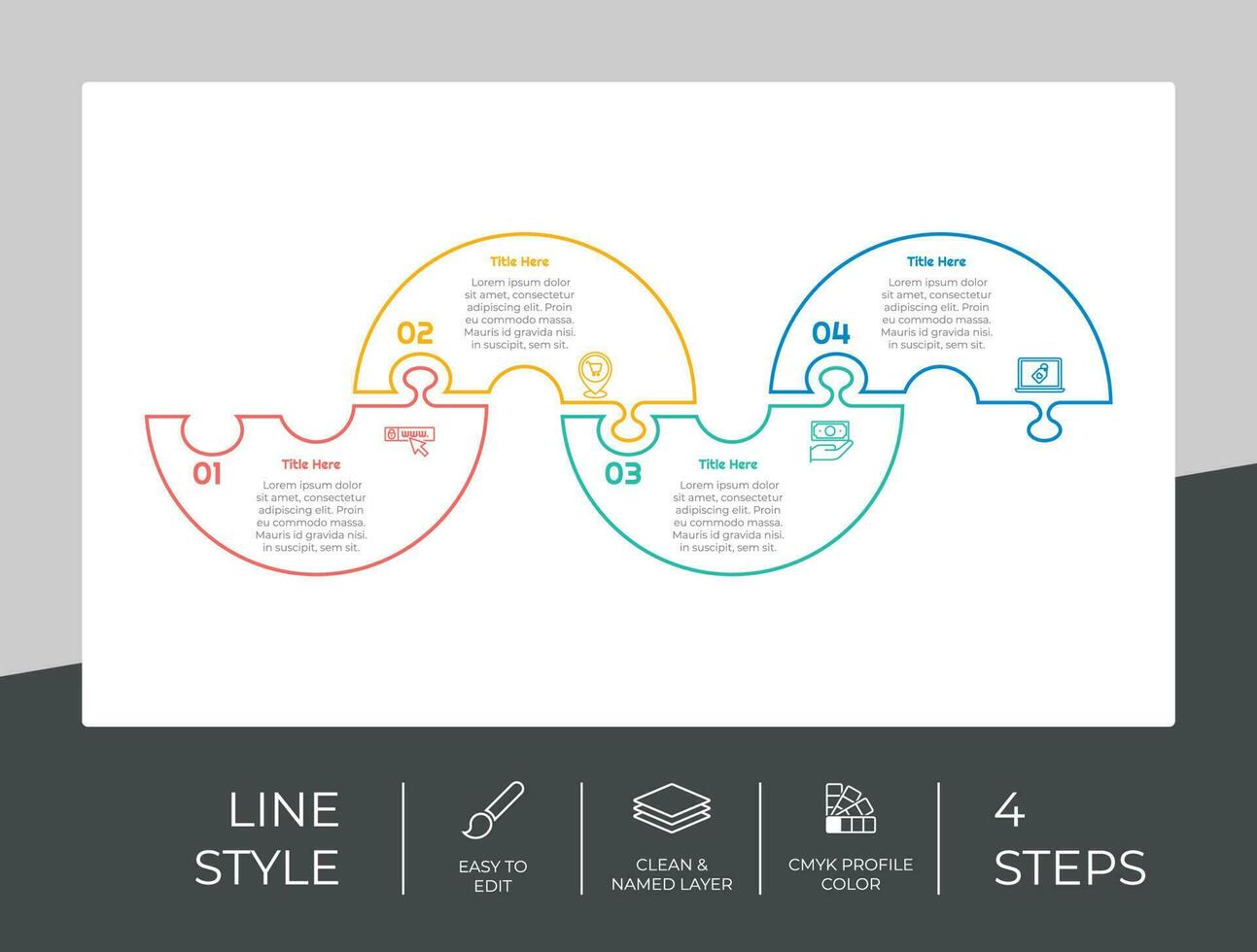 puzzel stap infographic vector ontwerp met 4 stappen kleurrijk stijl voor presentatie doel.lijn stap infographic kan worden gebruikt voor bedrijf en afzet