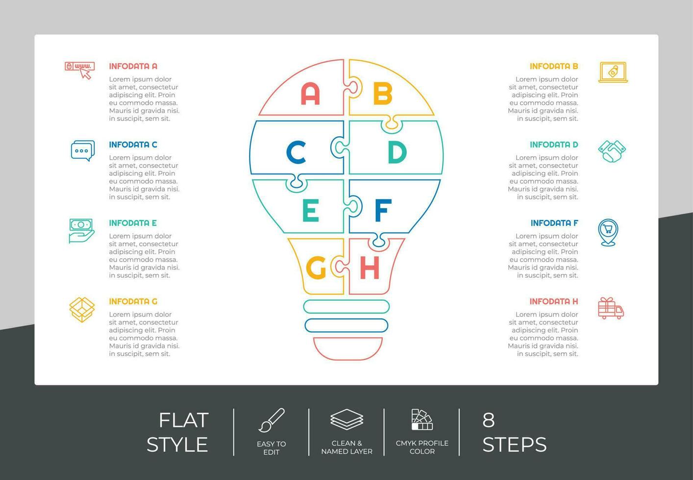 puzzel stap infographic vector ontwerp met 8 stappen kleurrijk stijl voor presentatie doel.lijn stap infographic kan worden gebruikt voor bedrijf en afzet