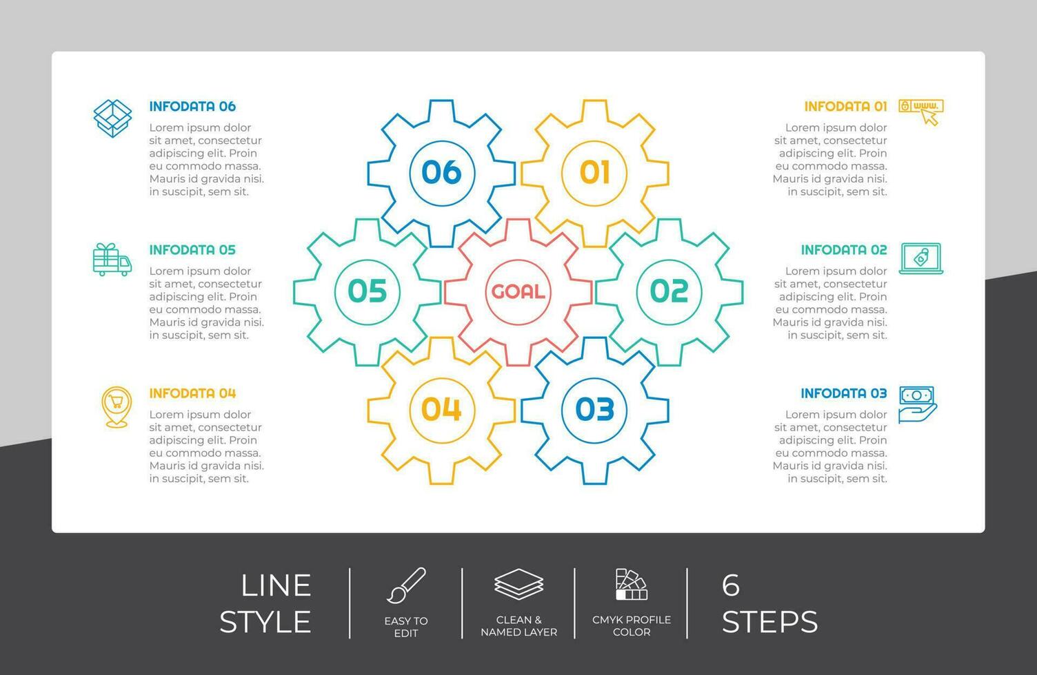 uitrusting infographic vector ontwerp met 6 stappen kleurrijk stijl voor presentatie doel.lijn optie infographic kan worden gebruikt voor bedrijf en afzet