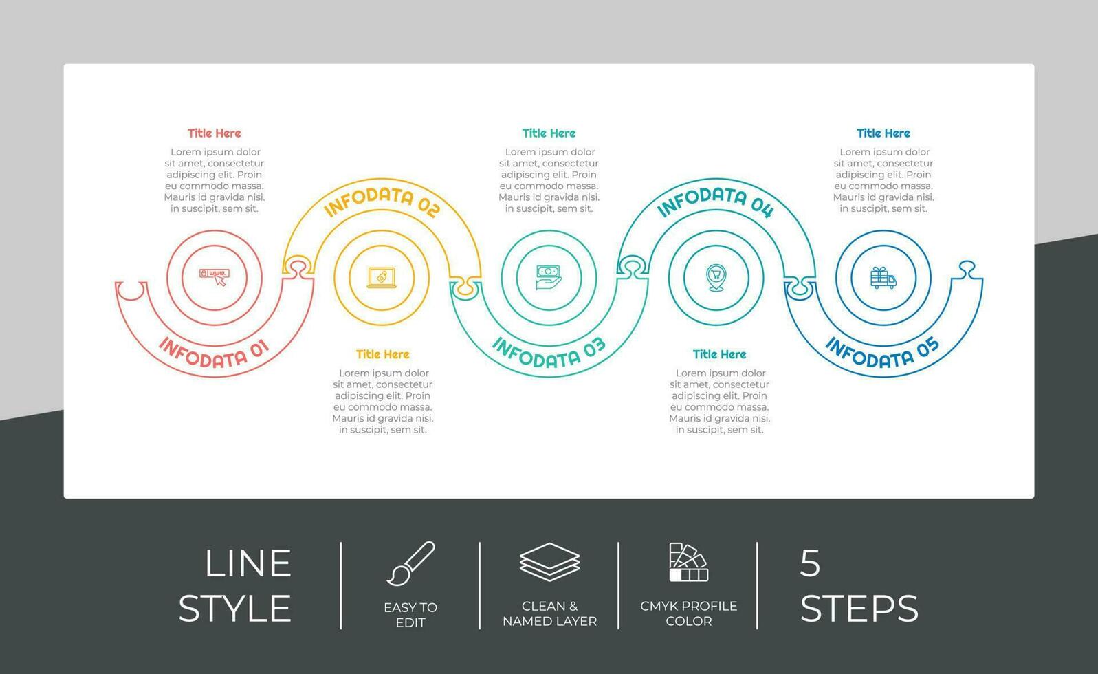 puzzel stap infographic vector ontwerp met 5 stappen kleurrijk stijl voor presentatie doel.lijn stap infographic kan worden gebruikt voor bedrijf en afzet