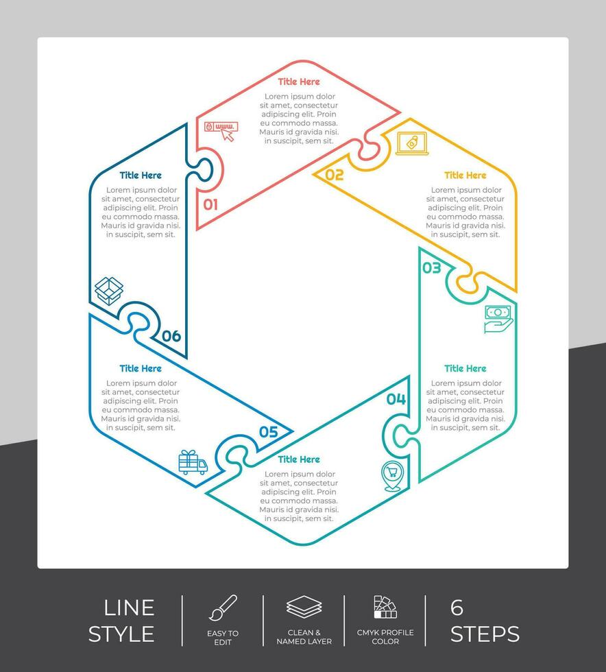 puzzel stap infographic vector ontwerp met 6 stappen kleurrijk stijl voor presentatie doel.lijn stap infographic kan worden gebruikt voor bedrijf en afzet