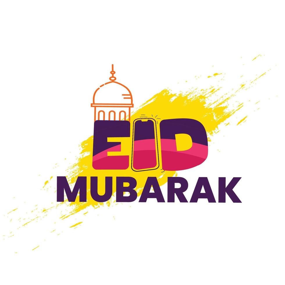 eid mubarak kleurrijk typografie en schoonschrift met een moskee voor moslim groet vakantie. eid ul-fitr, eid ul-adha. religieus vakantie. creatief idee en concept ontwerp eid mubarak. vector
