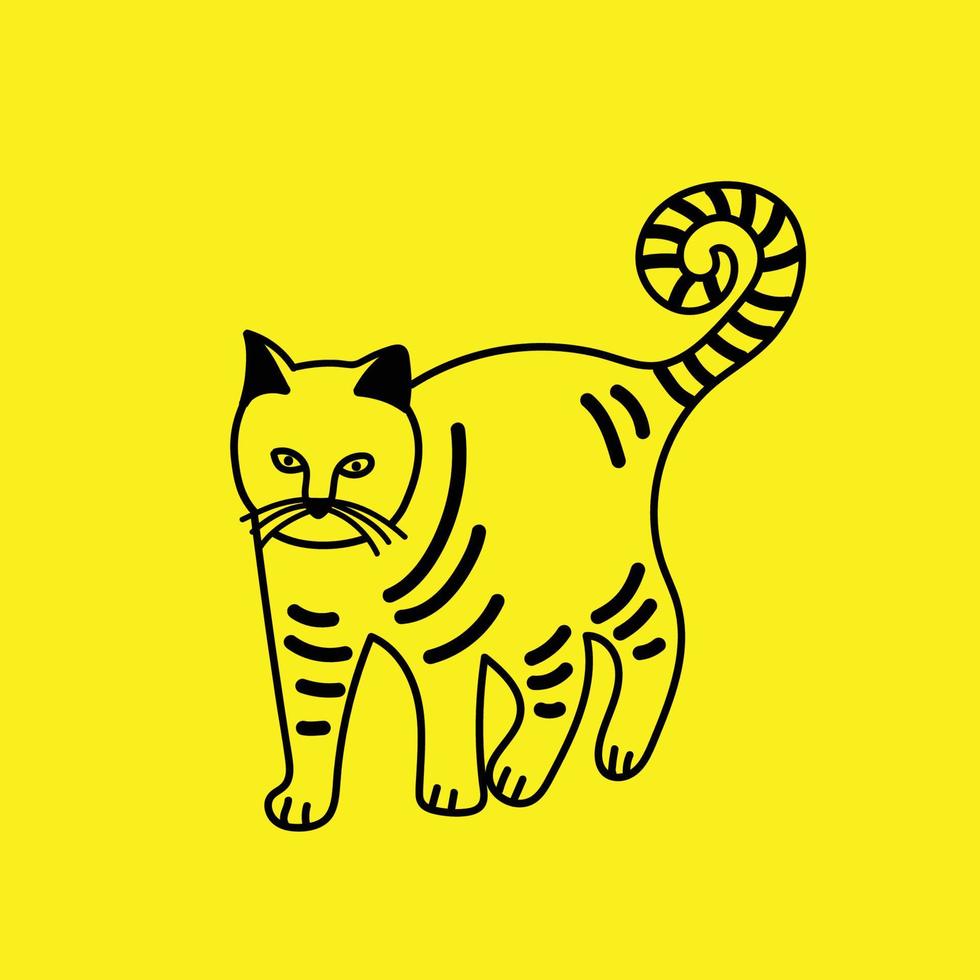 een schattig kat lijn kunst vector illustratie Aan een geel kleur achtergrond. huisdier dier klem kunst voor huisdier benodigdheden bedrijf.