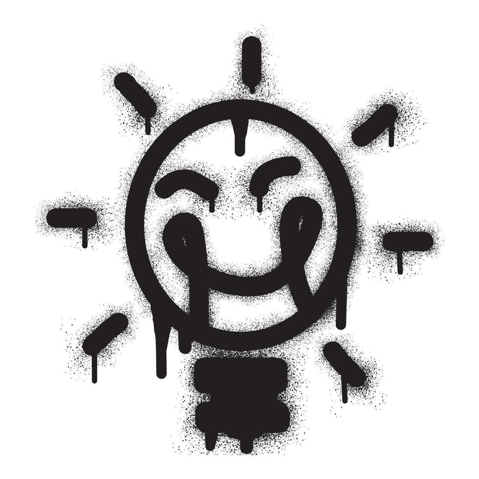 glimlachen licht lamp emoticon graffiti met zwart verstuiven verf. vector