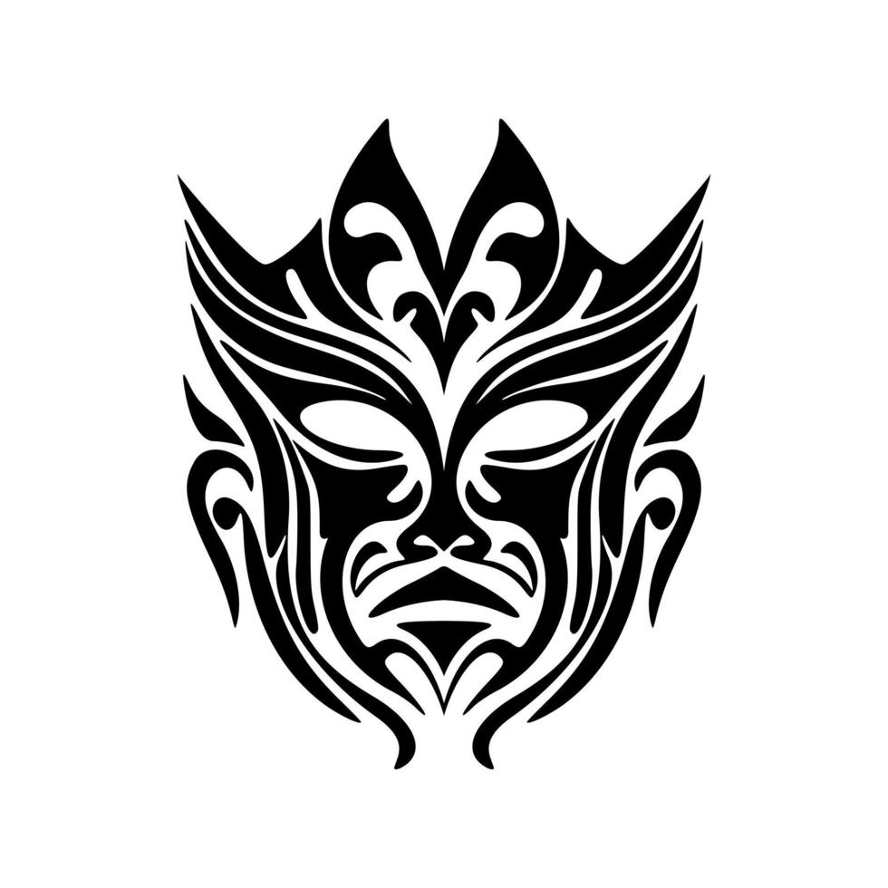 schetsen illustratie beeltenis een polynesisch masker tatoeëren, zwart en wit vector. vector