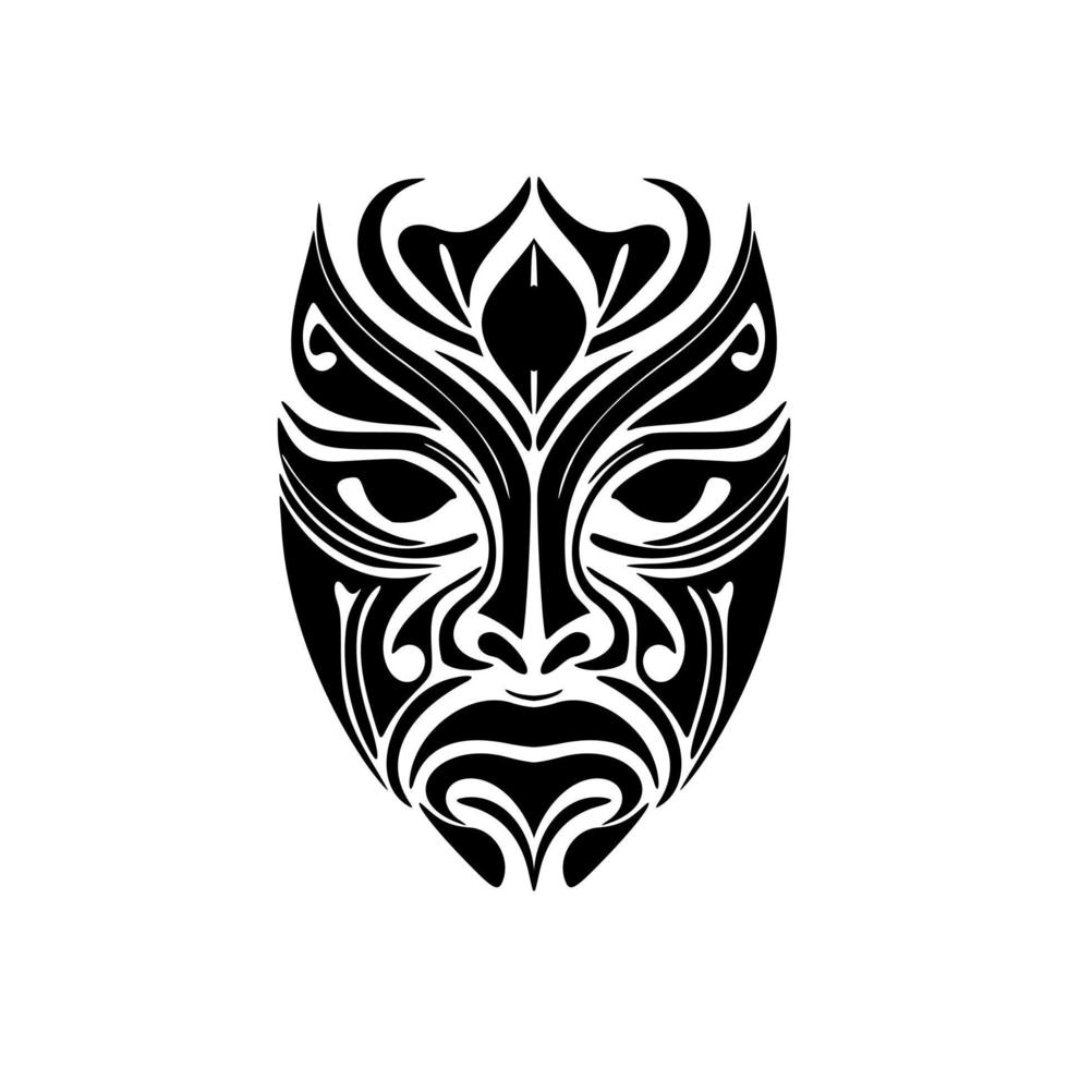 vector illustratie van een polynesisch masker in zwart en wit.