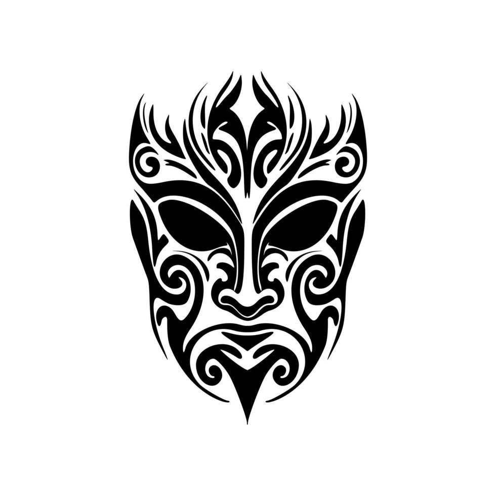 vector illustratie van een tatoeëren met een zwart en wit polynesisch masker