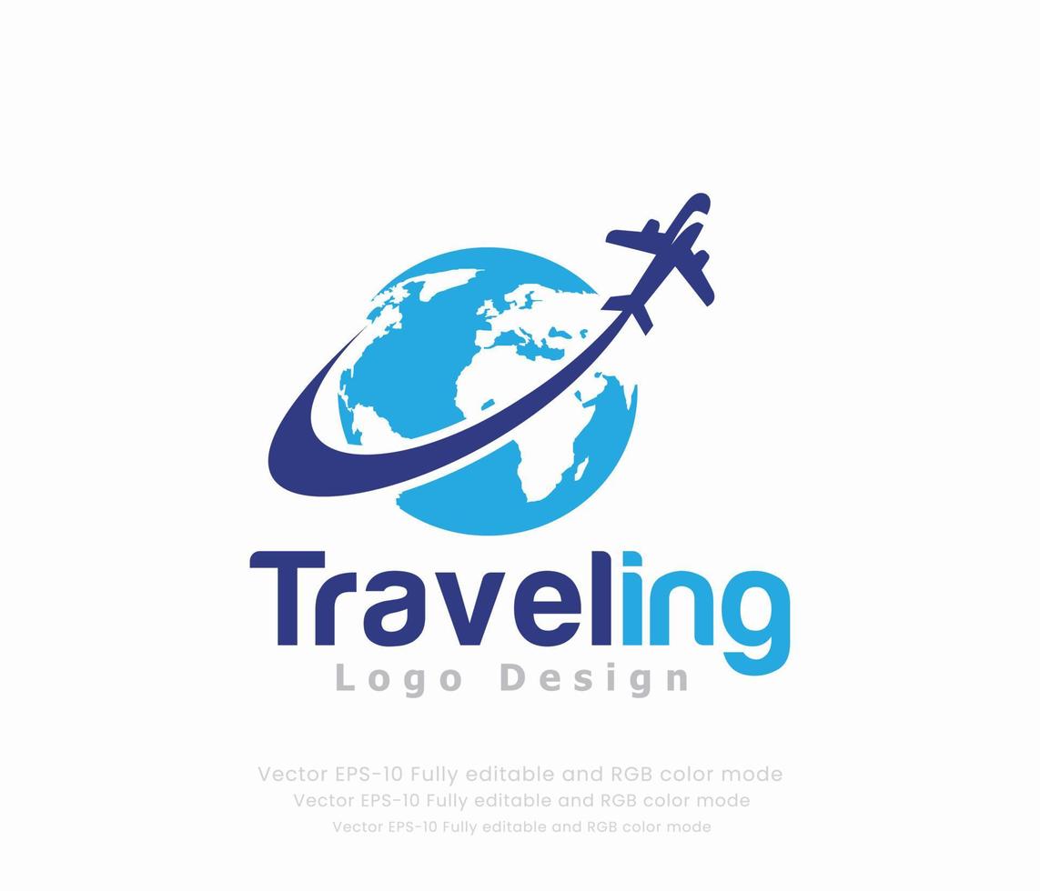 reizen logo, vliegtuig logo of op reis logo vector