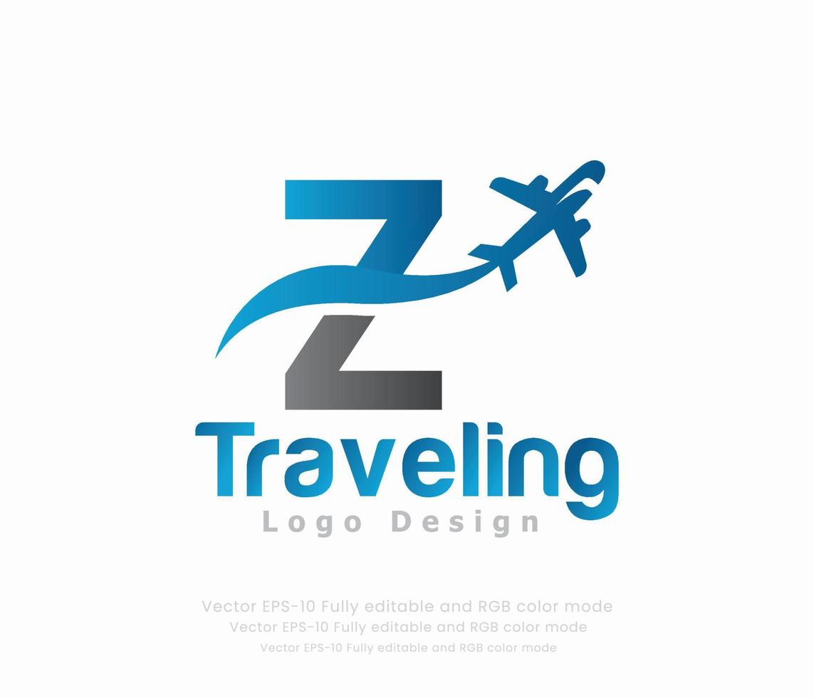 brief z reizen logo en vliegtuig logo vector